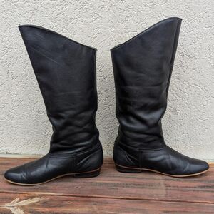 Women's Vintage 70s DEXTER black leather calf knee high Black Boots 6.5 low heel
